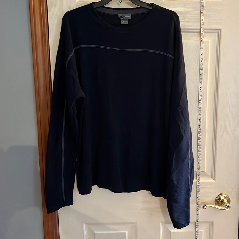 Colorado-size XL-navy blue with gray stripe crewneck pull over sweater